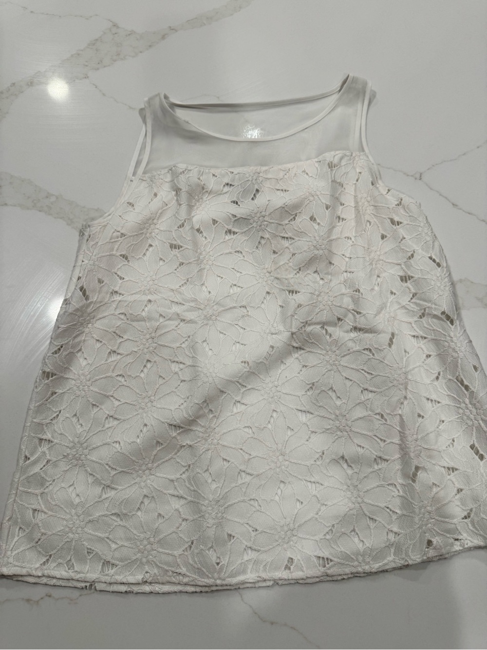 Ann Taylor White Floral Lace Overlay Tank Top